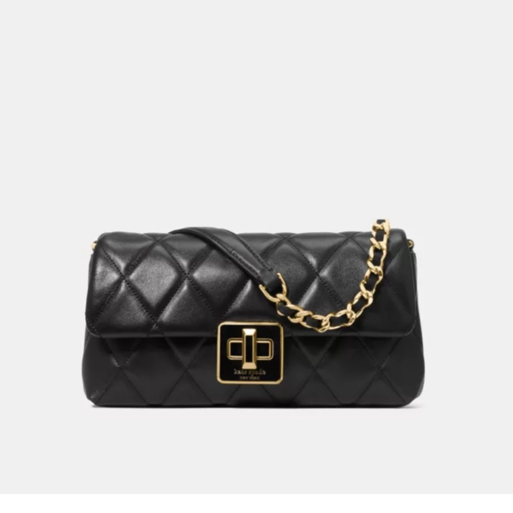 kate spade Black Quilted Leather Small Shoulder Bag with Gold Hardware NWT